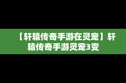 【轩辕传奇手游在灵宠】轩辕传奇手游灵宠3变