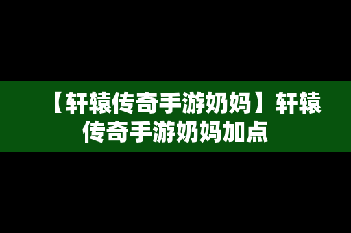 【轩辕传奇手游奶妈】轩辕传奇手游奶妈加点