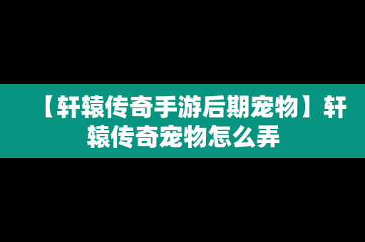 【轩辕传奇手游后期宠物】轩辕传奇宠物怎么弄