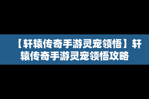 【轩辕传奇手游灵宠领悟】轩辕传奇手游灵宠领悟攻略