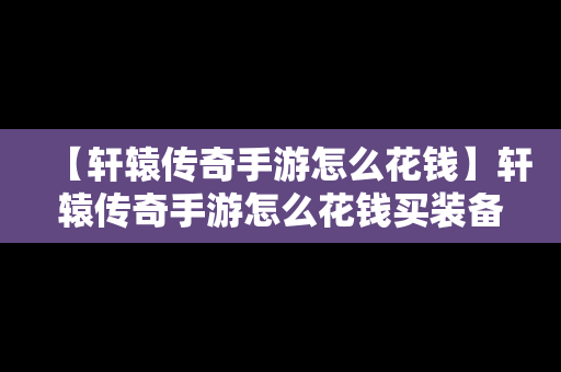【轩辕传奇手游怎么花钱】轩辕传奇手游怎么花钱买装备