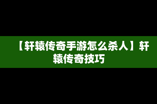 【轩辕传奇手游怎么杀人】轩辕传奇技巧