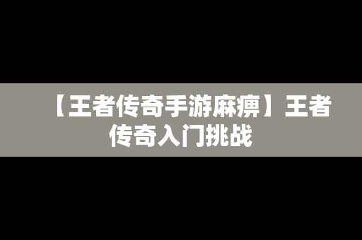 【王者传奇手游麻痹】王者传奇入门挑战