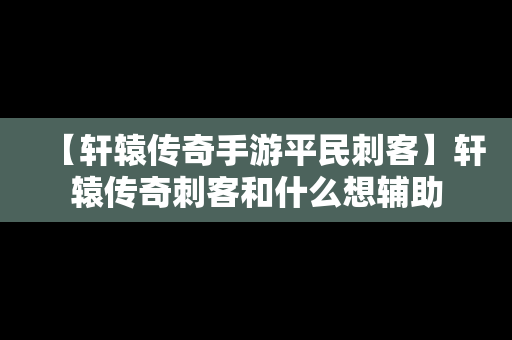 【轩辕传奇手游平民刺客】轩辕传奇刺客和什么想辅助