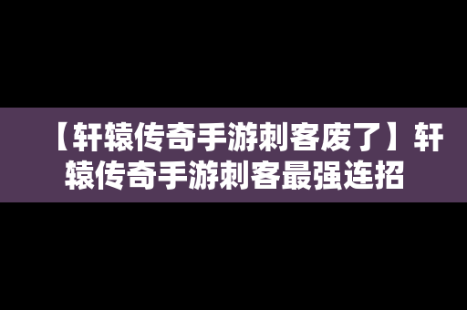 【轩辕传奇手游刺客废了】轩辕传奇手游刺客最强连招