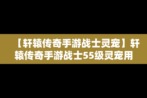 【轩辕传奇手游战士灵宠】轩辕传奇手游战士55级灵宠用什么