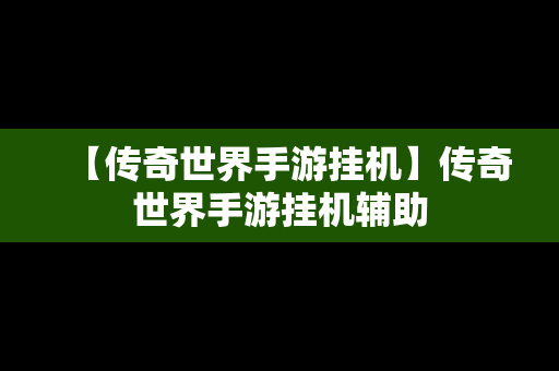 【传奇世界手游挂机】传奇世界手游挂机辅助