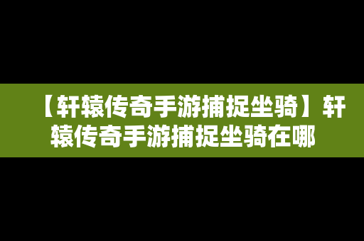 【轩辕传奇手游捕捉坐骑】轩辕传奇手游捕捉坐骑在哪
