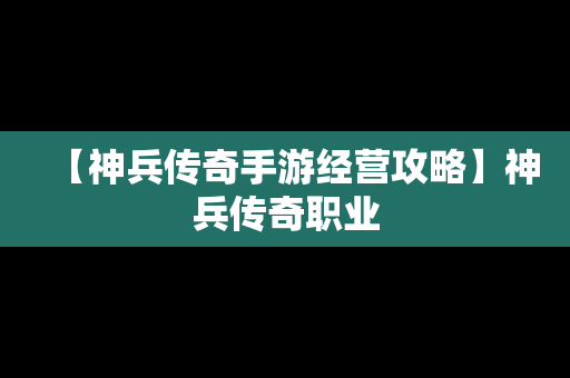 【神兵传奇手游经营攻略】神兵传奇职业