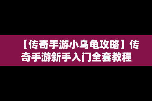 【传奇手游小乌龟攻略】传奇手游新手入门全套教程