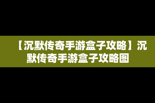 【沉默传奇手游盒子攻略】沉默传奇手游盒子攻略图