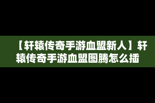 【轩辕传奇手游血盟新人】轩辕传奇手游血盟图腾怎么插
