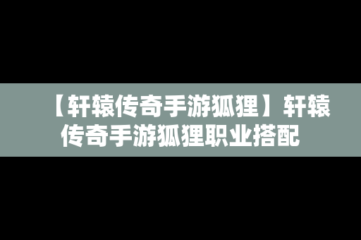 【轩辕传奇手游狐狸】轩辕传奇手游狐狸职业搭配